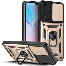 Mobigear Armor Ring Cam Slide Vivo Y21s Hülle Hardcase Backcover Stoßfest mit Ringhalter und Kamera Slider - Gold