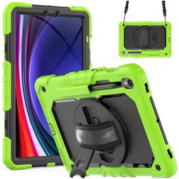 Mobigear SureGrip Xtreme Samsung Galaxy Tab S9 FE Hülle Kunststoff,Silikon Backcover + Stifthalter + Schulterträger + Ständer - Grün