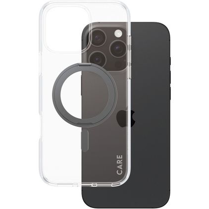 CARE by PanzerGlass Kickstand iPhone 16 Pro Max MagSafe Hardcase Backcover mit Ständer - Transparent / Schwarz