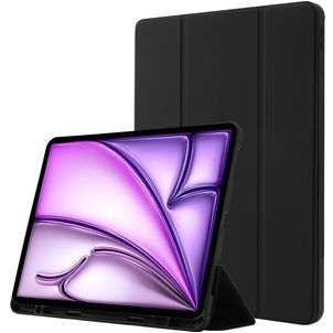 Mobigear Tri-Fold Gel iPad Air 13 Zoll (2024) Hülle TPU,Kunstleder Klapphülle + Stifthalter - Schwarz