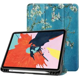 Mobigear Tri-Fold Gel iPad Air 4 (2020) Hülle TPU,Kunstleder Klapphülle + Stifthalter - Mandelblüten