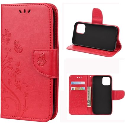 Mobigear Flowers iPhone 12 Mini Hülle Klapphülle Geldbörse - Rot