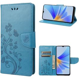 Mobigear Flowers OPPO A17 Hülle Klapphülle Geldbörse - Blau