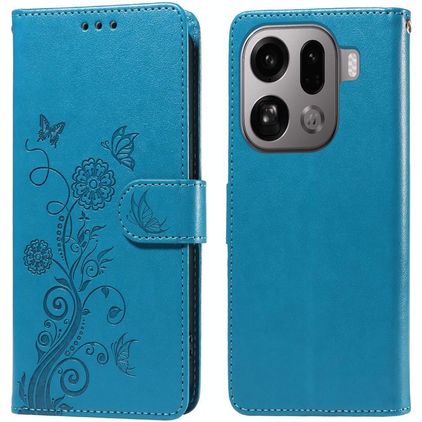 Mobigear Flowers OPPO Find X9 Pro Klapphülle Portemonnaie - Blau