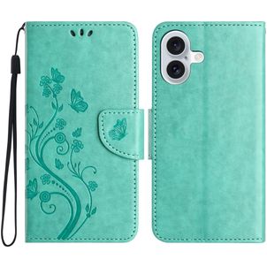 Mobigear Flowers iPhone 16 Hülle Klapphülle Geldbörse - Grün