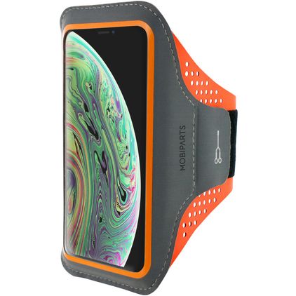 Mobiparts Comfort Fit Handyhalterung Joggen iPhone XS Sporthülle Neopren Sportarmband - Neon Orange