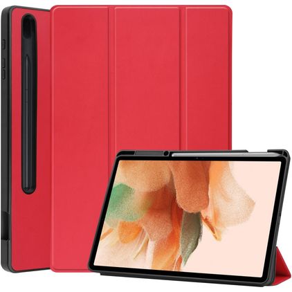Mobigear Tri-Fold Gel Samsung Galaxy Tab S7 FE Hülle TPU,Kunstleder Klapphülle + Stifthalter - Rot