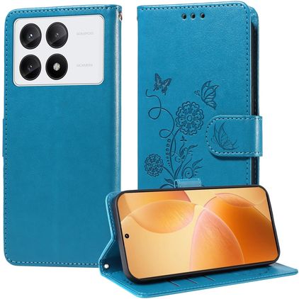 Mobigear Flowers POCO X6 Pro Klapphülle Portemonnaie - Blau