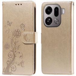 Mobigear Flowers OPPO Find X9 Pro Hülle Klapphülle Geldbörse - Gold