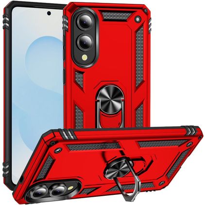 Mobigear Armor Ring Samsung Galaxy S25 Edge Hülle Hardcase Backcover Stoßfest mit Ringhalter - Rot