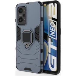 Mobigear Armor Ring Realme GT Neo 3T Hülle Hardcase Backcover Stoßfest mit Ringhalter - Blau