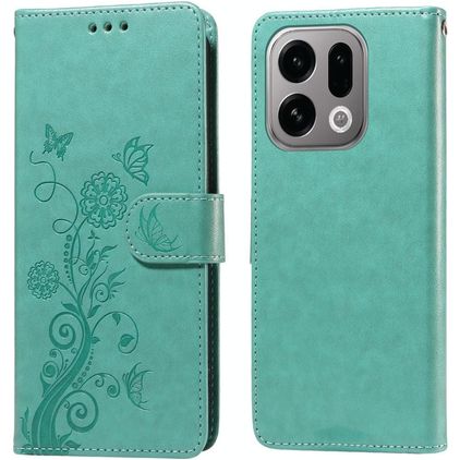 Mobigear Flowers OPPO Find X9 Hülle Klapphülle Geldbörse - Grün