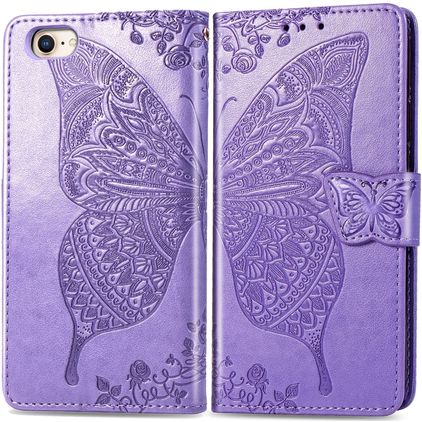 Mobigear Butterfly iPhone SE (2020) Hülle Klapphülle Geldbörse - Lila