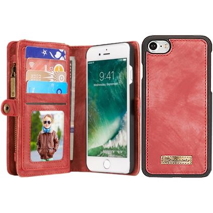 Caseme 008 iPhone 7 Hülle Abnehmbare 2in1 Klapphülle Geldbörse - Rot