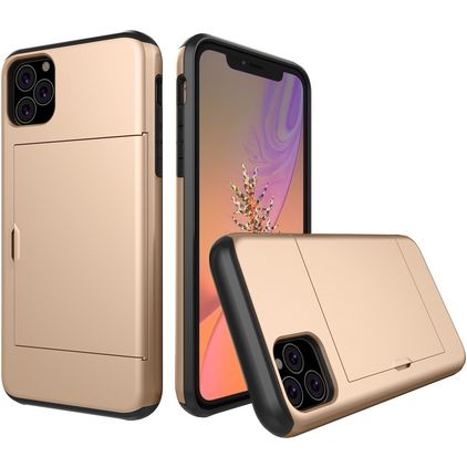 Mobigear Card iPhone 11 Pro Hülle Hardcase Backcover Stoßfest mit Kartenhalter - Gold