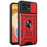 Mobigear Armor Ring Cam Slide Motorola Edge 40 Pro Hülle Hardcase Backcover Stoßfest mit Ringhalter und Kamera Slider - Rot