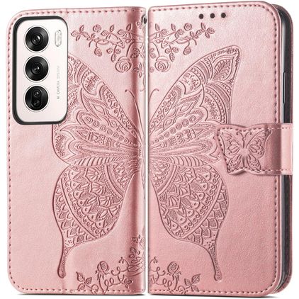 Mobigear Butterfly OPPO Reno 12 Pro Hülle Klapphülle Geldbörse - Roségold