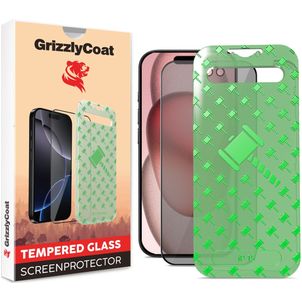 GrizzlyCoat Easy Align AntiSpy iPhone 15 Panzerglas Gehärtetes Glas Displayschutz Privacy - Hüllenfreundlich + Applikator - Schwarz