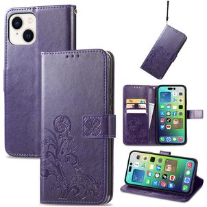 Mobigear Clover iPhone 15 Plus Hülle Klapphülle Geldbörse - Lila