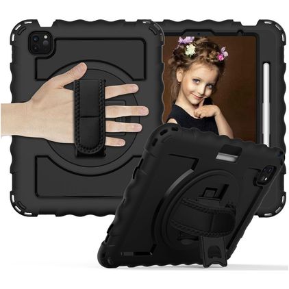 Mobigear SureGrip Xtreme iPad Air 4 (2020) Hülle Kunststoff,Silikon Backcover + Stifthalter + Schulterträger + Ständer - Schwarz