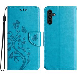 Mobigear Flowers Samsung Galaxy A36 Hülle Klapphülle Geldbörse - Blau