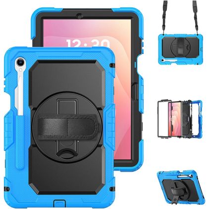 Mobigear SureGrip XGuard Samsung Galaxy Tab S11 Hülle Kunststoff,Silikon Backcover + Stifthalter + Schulterträger + Ständer - Blau