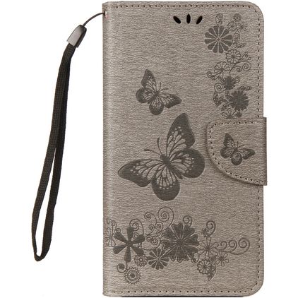 Mobigear Butterfly Samsung Galaxy A8 (2018) Hülle Klapphülle Geldbörse - Grau