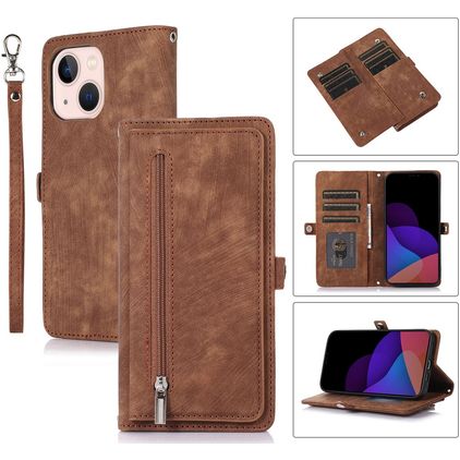 Mobigear Zipper iPhone 14 Plus Hülle Klapphülle Geldbörse - Braun