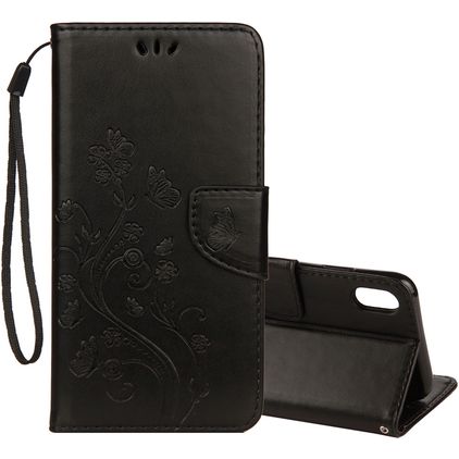 Mobigear Flowers iPhone XR Klapphülle Portemonnaie - Schwarz