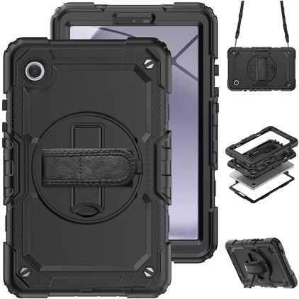Mobigear SureGrip Xtreme Samsung Galaxy Tab A9 (2023) Hülle Kunststoff,Silikon Backcover + Schulterträger + Ständer - Schwarz