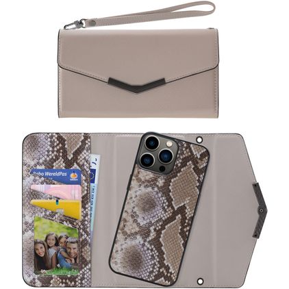 Mobilize Elegant Magnet iPhone 13 Pro Hülle 2in1 Clutch (herausnehmbar) - Beige Snake