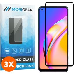 Mobigear Premium OPPO A94 5G Panzerglas Gehärtetes Glas Displayschutz - Hüllenfreundlich - Schwarz (3er Pack)