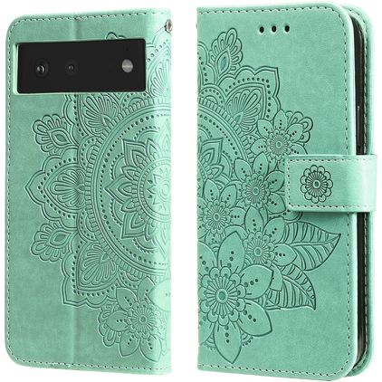 Mobigear Flowers Google Pixel 6 Hülle Klapphülle Geldbörse - Grün