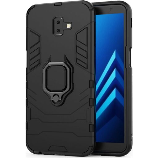 Mobigear Armor Ring Samsung Galaxy J6 Plus Hülle Hardcase Backcover Stoßfest mit Ringhalter - Schwarz