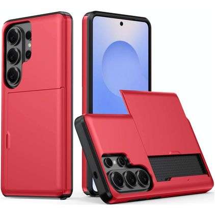 Mobigear Card Samsung Galaxy S26 Ultra Hülle Hardcase Backcover Stoßfest mit Kartenhalter - Rot