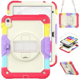 Mobigear SureGrip Xtreme iPad 10 (2022) Hülle Kunststoff,Silikon Backcover + Schulterträger + Ständer - Rainbow