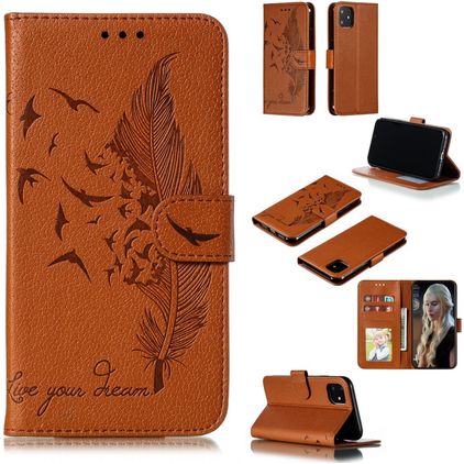 Mobigear Feather iPhone 11 Hülle Klapphülle Geldbörse - Braun