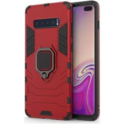 Mobigear Armor Ring Samsung Galaxy S10 Plus Hülle Hardcase Backcover Stoßfest mit Ringhalter - Rot