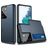 Mobigear Card Samsung Galaxy S21 Ultra Hülle Hardcase Backcover Stoßfest mit Kartenhalter - Blau