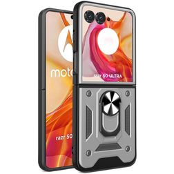 Mobigear Armor Ring Motorola Razr 50 Ultra Hülle Hardcase Backcover Stoßfest mit Ringhalter - Silber