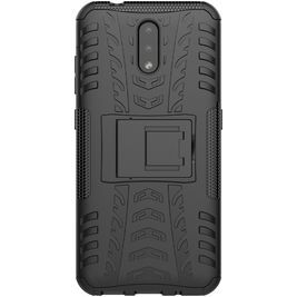 Mobigear Tire Nokia 2.3 Hülle Hardcase Backcover Stoßfest mit Ständer - Schwarz