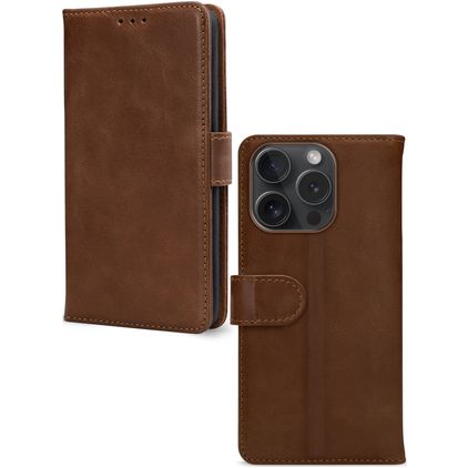 Mobilize Wallet iPhone 15 Pro Hülle Echtes Leder Klapphülle Geldbörse - Braun