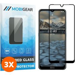 Mobigear Premium Nokia 2.4 Panzerglas Gehärtetes Glas Displayschutz - Hüllenfreundlich - Schwarz (3er Pack)