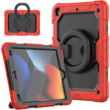 Mobigear RingGuard iPad 9 (2021) Hülle Kunststoff,Silikon Backcover + Ständer - Schwarz / Rot