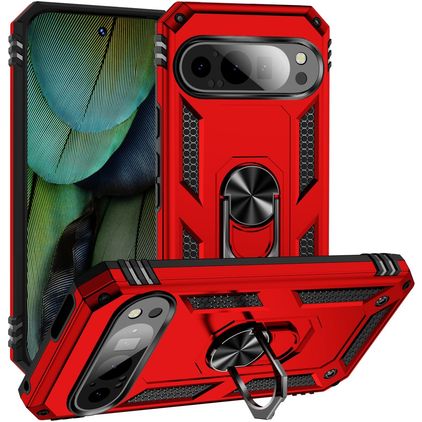 Mobigear Armor Ring Google Pixel 9 Pro Hardcase Backcover Shockproof mit Ringhalter - Rot