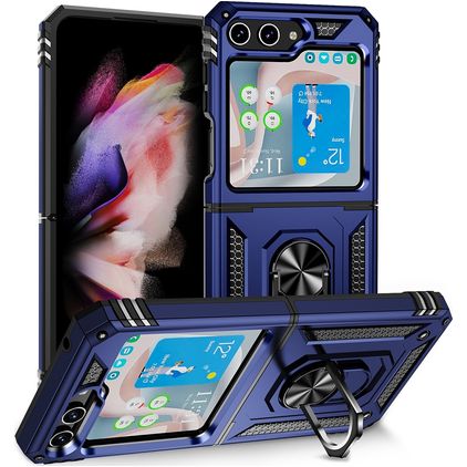Mobigear Armor Ring Samsung Galaxy Z Flip 5 Hardcase Backcover Shockproof mit Ringhalter - Blau