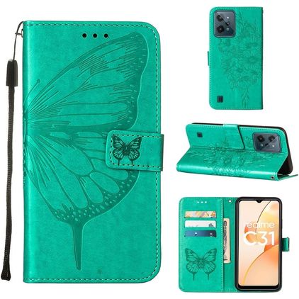 Mobigear Butterfly Realme C31 Hülle Klapphülle Geldbörse - Grün