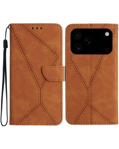 Mobigear Stitch iPhone 18 Pro Klapphülle Portemonnaie - Braun