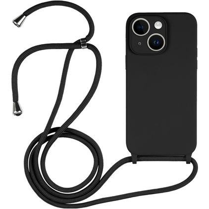 Mobigear Lanyard iPhone 15 Silikon Handykette - Schwarz