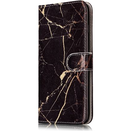 Mobigear Marble iPhone 8 Plus Hülle Klapphülle Geldbörse - Schwarz